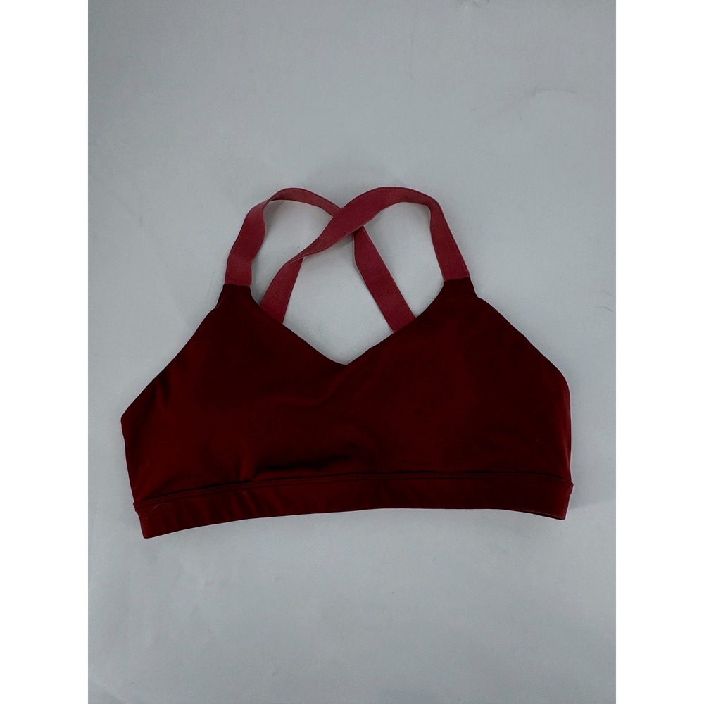 Athru Burgundy Mauve Criss Cross Back Sports Bra Size Large V-Neck Yoga Gym